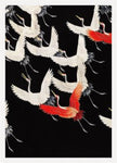 White Cranes and Red one flying Kimono